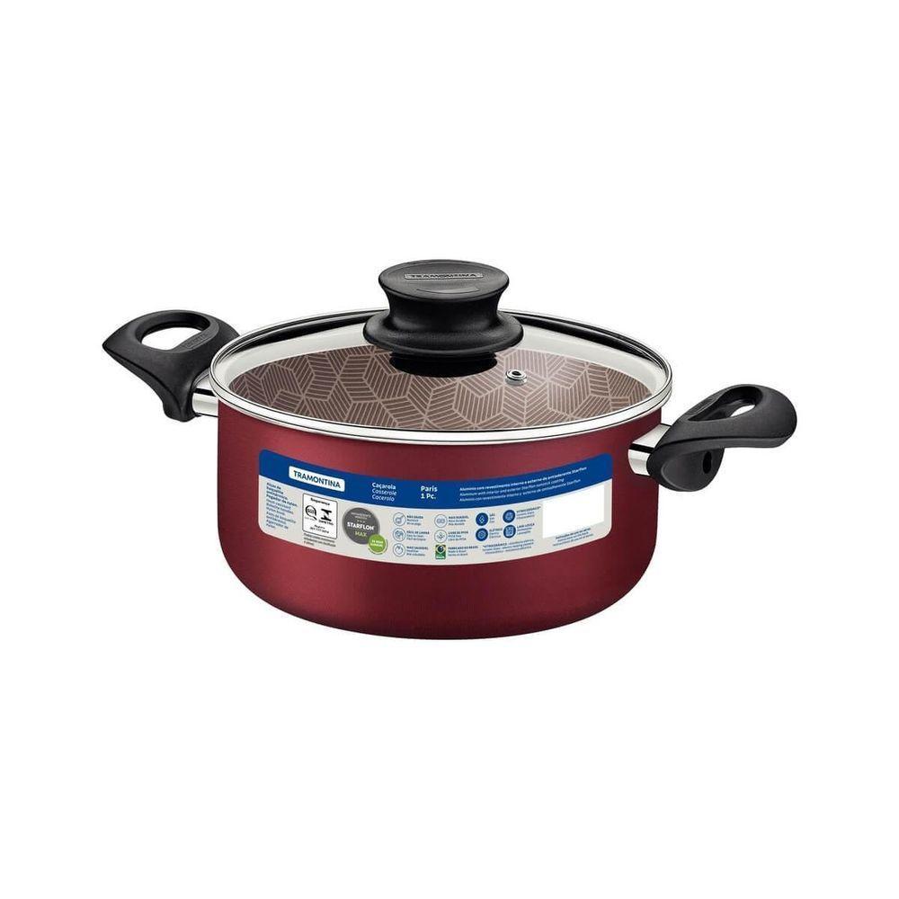 Caçarola Tramontina Paris 20cm Em Alumínio Com Revestimento Antiaderente Com Tampa De Vidro Vermelha - 5