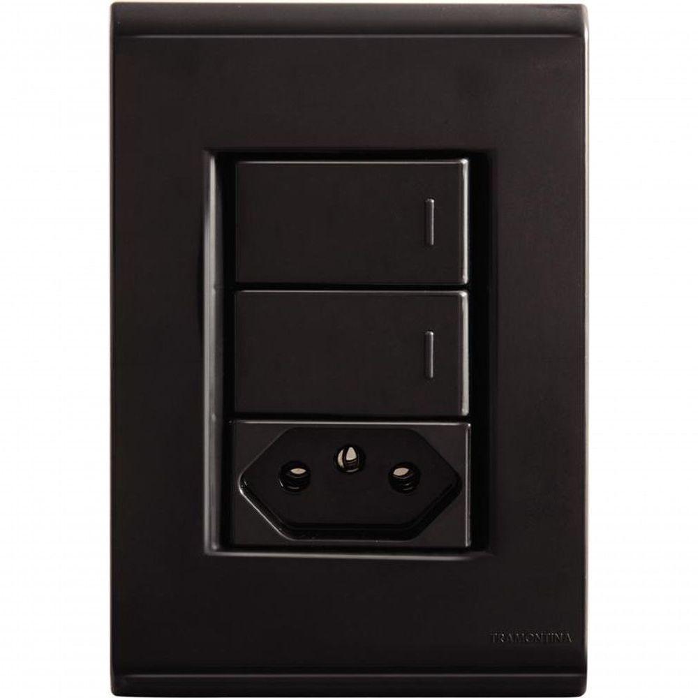 Conjunto Tramontina 4x2 Com 2 Interruptores Simples 10 A 250 V E 1 Tomada 2p+t 10 A 250 V Liz Grafite - 1