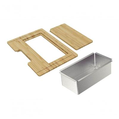Kit Para Cubas Quadrum Tramontina Design Collection Com Tábua Em Madeira 42x40cm Tábua Auxiliar E Cesto Coador Em Inox