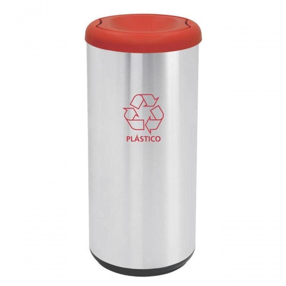 Lixeira Inox Tramontina Piemonte Com Acabamento Acetinado E Tampa Basculante Vermelha 40 Litros - 1