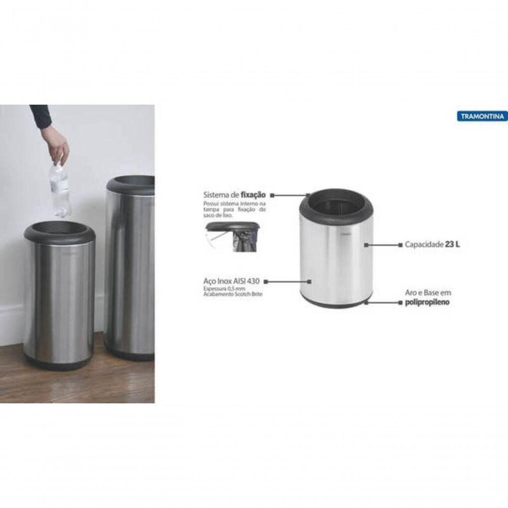 Lixeira Inox Tramontina Portofino Com Acabamento Escovado 23 Litros - 3