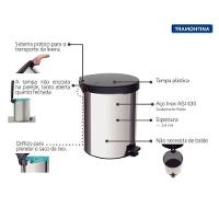 Lixeira Com Pedal Tramontina New Em Aço Inox Com Acabamento Polido 12 L - 3