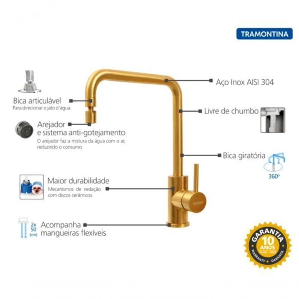 Monocomando Tramontina Angolare Em Inox Gold Com Bica Articulada Com Revestimento Pvd - 4
