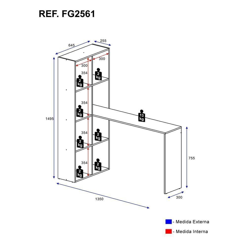 Escrivaninha/Mesa Office Com Estante Lateral Multimóveis Fg2561 Branca/Lacca Fumê - 4