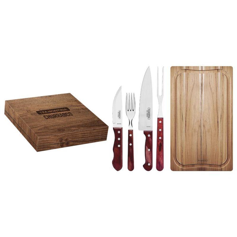Conjunto Para Churrasco Tramontina Com Cabos Em Madeira Polywood Vermelho E Caixa De Papelão 15 Peças - 1
