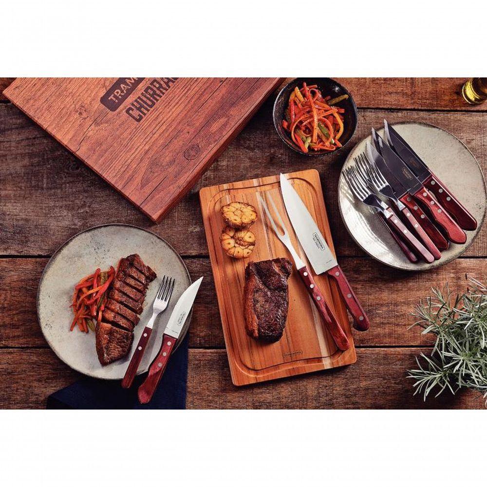 Conjunto Para Churrasco Tramontina Com Cabos Em Madeira Polywood Vermelho E Caixa De Papelão 15 Peças - 4