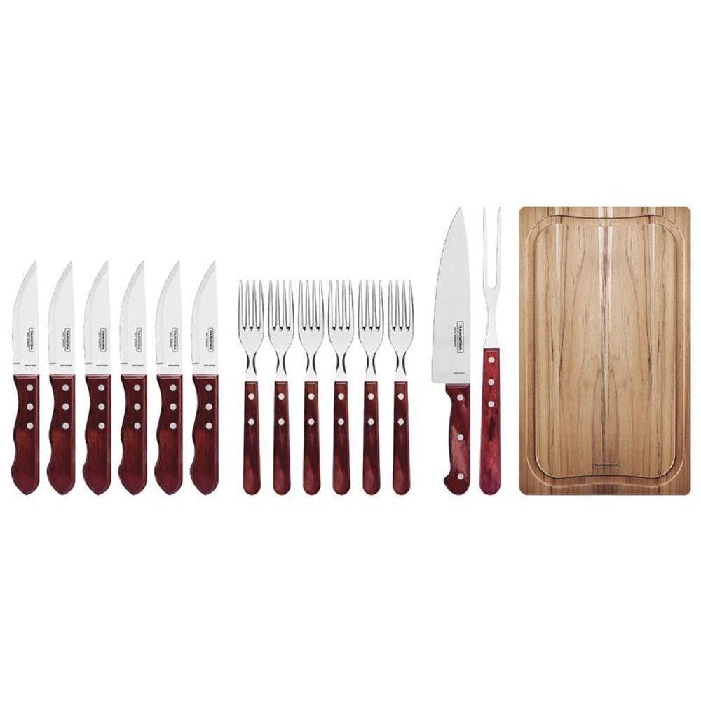 Conjunto Para Churrasco Tramontina Com Cabos Em Madeira Polywood Vermelho E Caixa De Papelão 15 Peças - 5