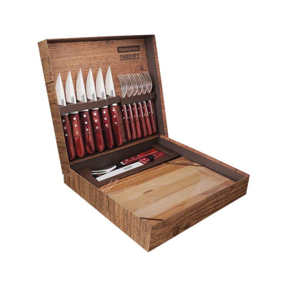 Conjunto Para Churrasco Tramontina Com Cabos Em Madeira Polywood Vermelho E Caixa De Papelão 15 Peças - 6