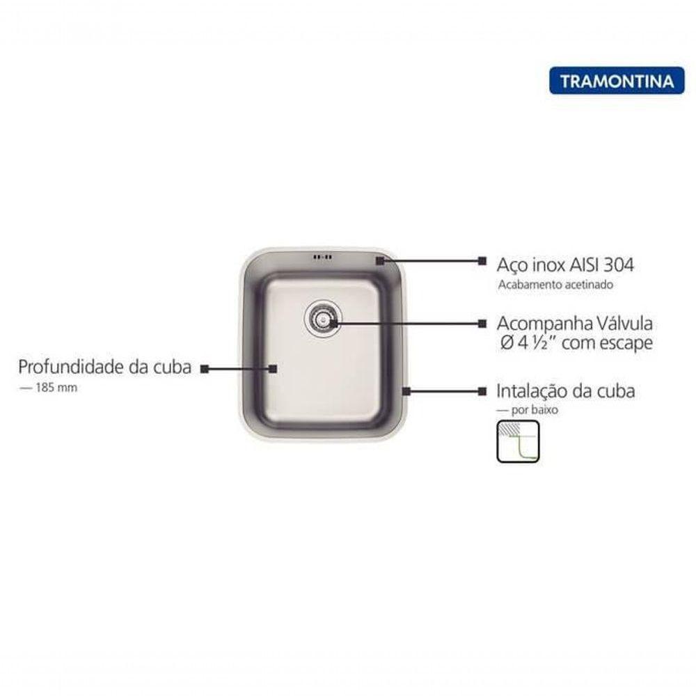Cuba De Embutir Tramontina Dora 34 Bl R6 Em Inox Acabamento Escovado Com Válvula E Escape 34x40 Cm - 3
