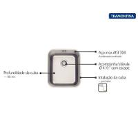 Cuba De Embutir Tramontina Dora 34 Bl R6 Em Inox Acabamento Escovado Com Válvula E Escape 34x40 Cm - 3