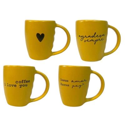 Jogo 4 Caneca Porcelana Fosca 120ml Para Café Amarelo