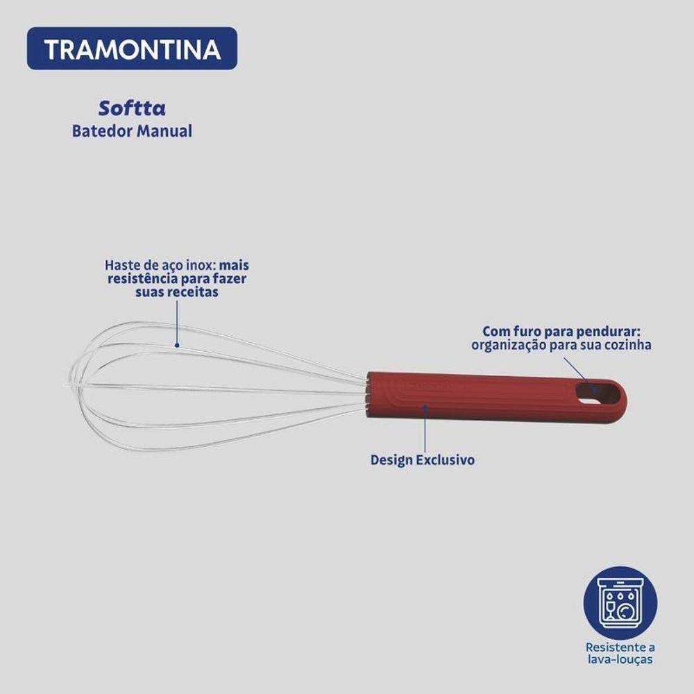Batedor Manual Tramontina Softta Vermelho Aço Inox Com Cabo Emborachado - 3