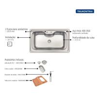 Cuba De Sobrepor Tramontina Morgana Maxi 78 Fx Inox Acabamento Escovado 86x50cm Com Acessórios - 3