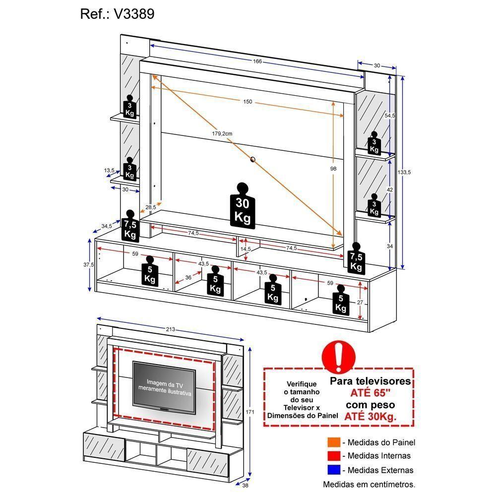 Estante Tv 65" Com Espelho Oslo Multimóveis V3389 Preta/Madeirada Preto/Madeirado - 5