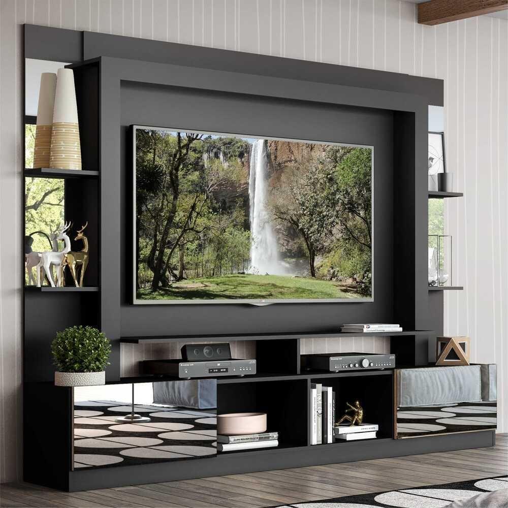 Estante Tv 65" Com Espelho Oslo Multimóveis V3389 Preta/Madeirada Preto/Madeirado - 7