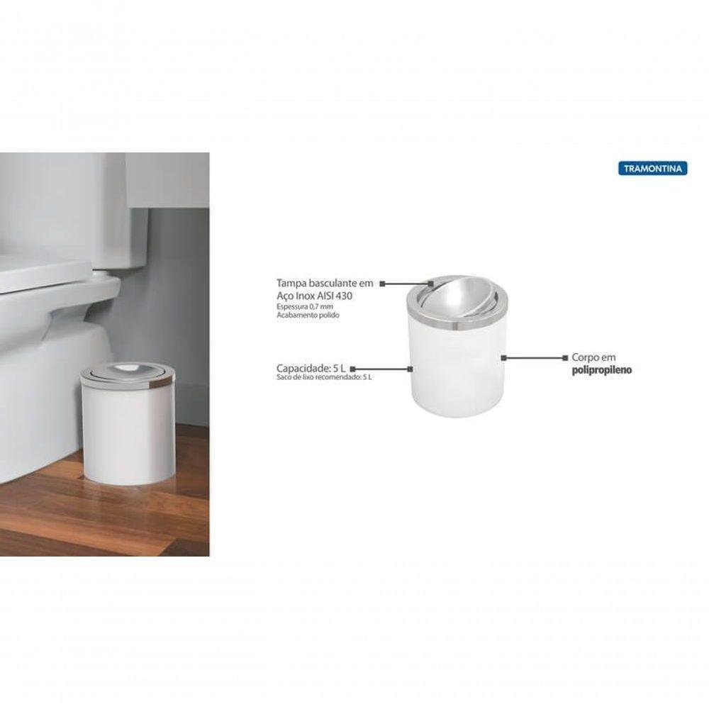 Lixeira Tramontina útil Basculante Em Aço Inox E Corpo Em Polipropileno Branco 5 Litros - 3