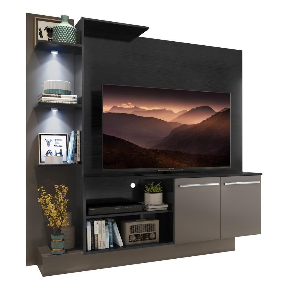 Estante Tv 55" Com 2 Leds E 2 Portas Dallas Multimóveis V3398 Preta/Lacca Fumê Preto/Lacca Fumê - 1
