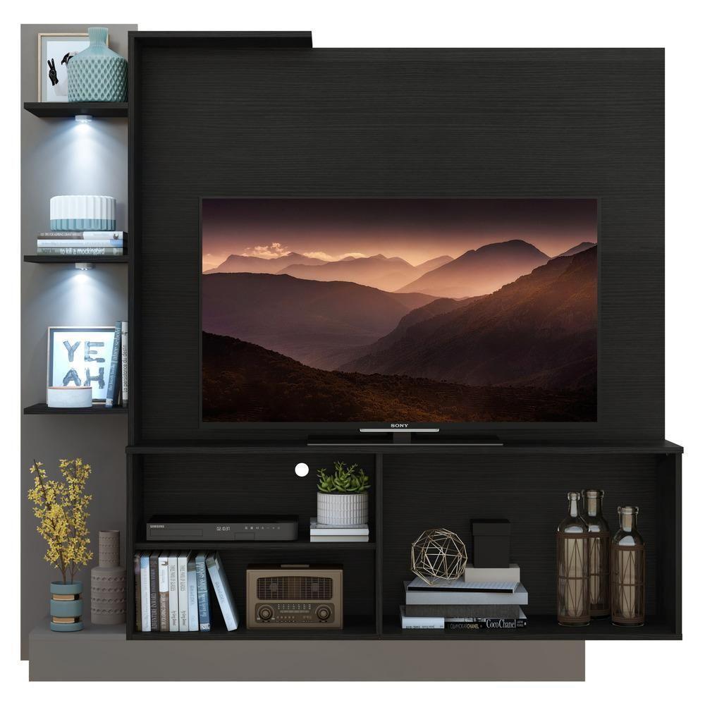 Estante Tv 55" Com 2 Leds E 2 Portas Dallas Multimóveis V3398 Preta/Lacca Fumê Preto/Lacca Fumê - 4