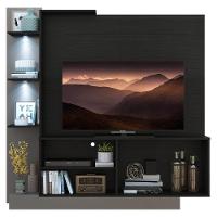 Estante Tv 55" Com 2 Leds E 2 Portas Dallas Multimóveis V3398 Preta/Lacca Fumê Preto/Lacca Fumê