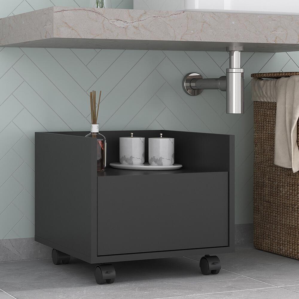 Gabinete Armário Banheiro 40 Cm Com Rodízios Multimóveis Mp5035 Preto - 1