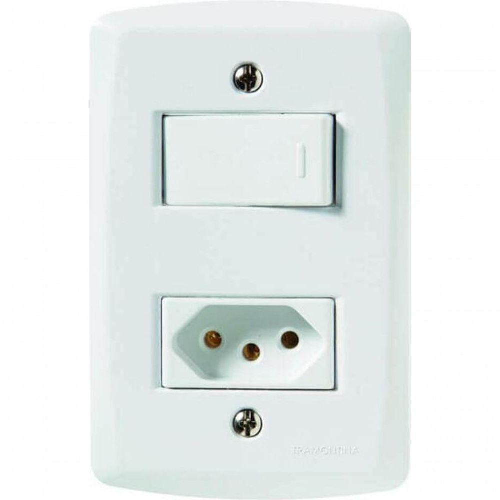 Conjunto 4x2 1 Interruptor Simples 10 A 250 V 1 Tomada 2p+t 20 A 250 V Tramontina Lux2 - 1