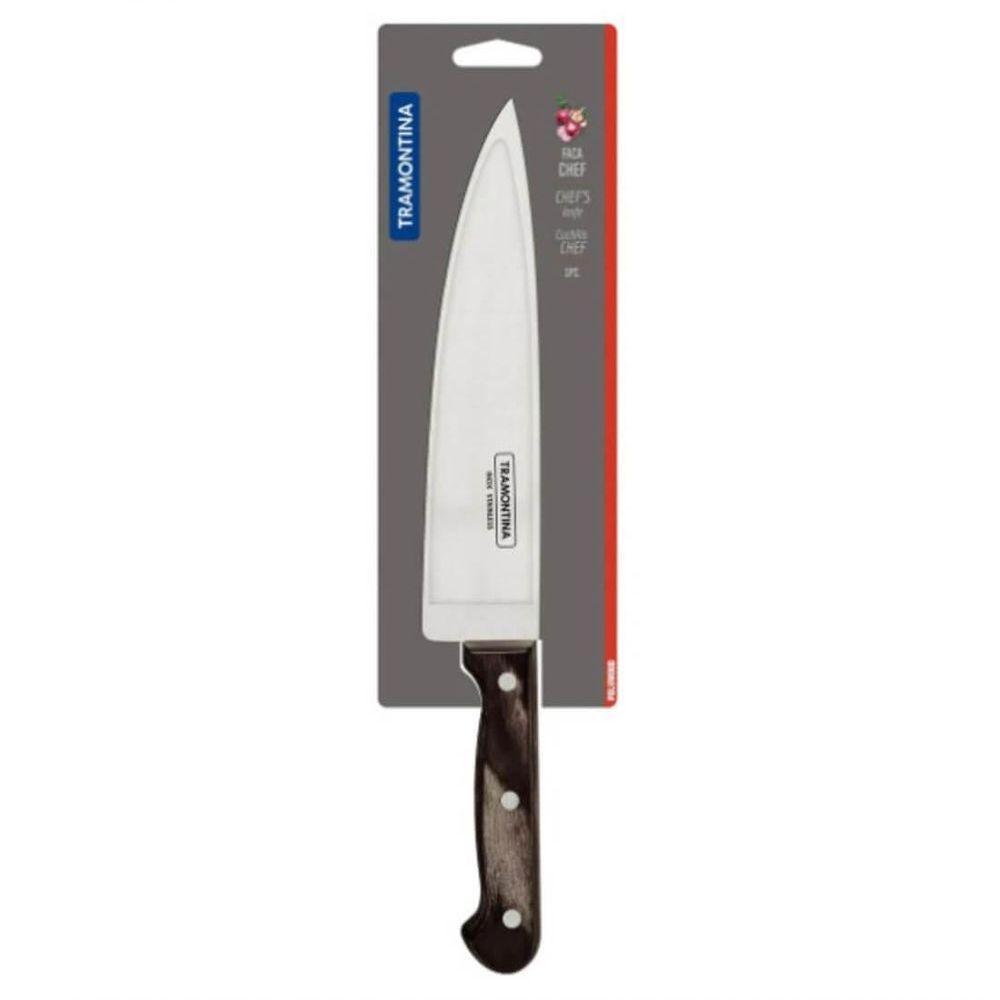 Faca Chef Tramontina 8 Aço Inox Cabo De Madeira Castanho - 2