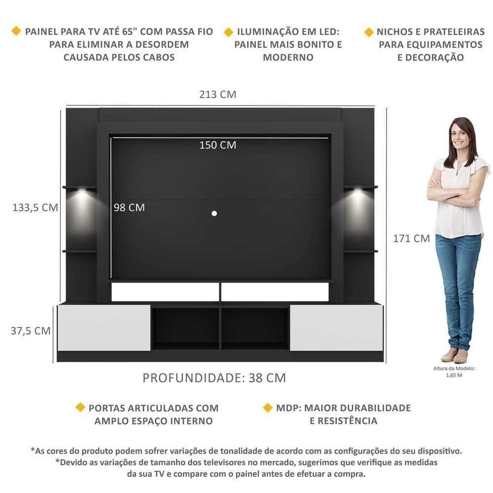 Estante Tv 65" Com Leds Berlim Multimóveis V3392 Preta/Branca Preto/Branco - 6