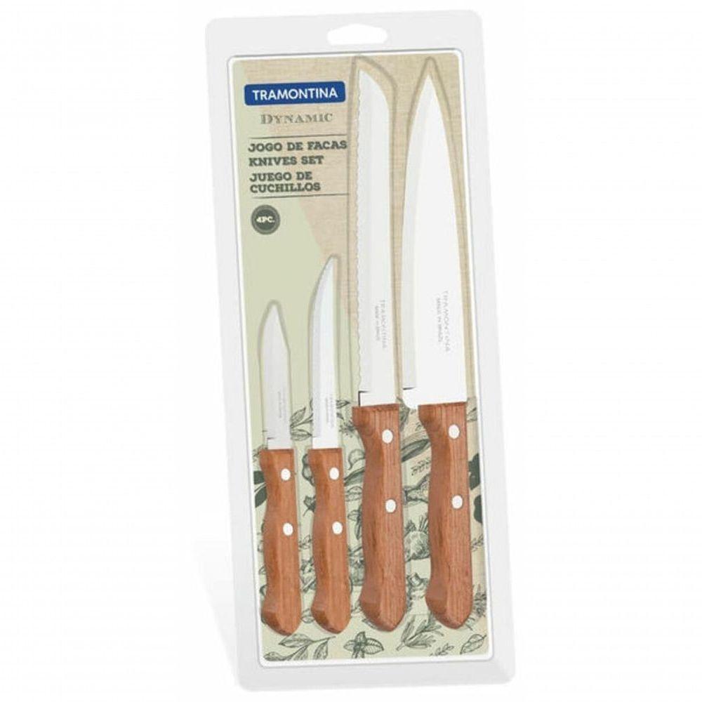 Jogo De Facas Tramontina 4 Peças Dynamic Cabos De Madeira - 2