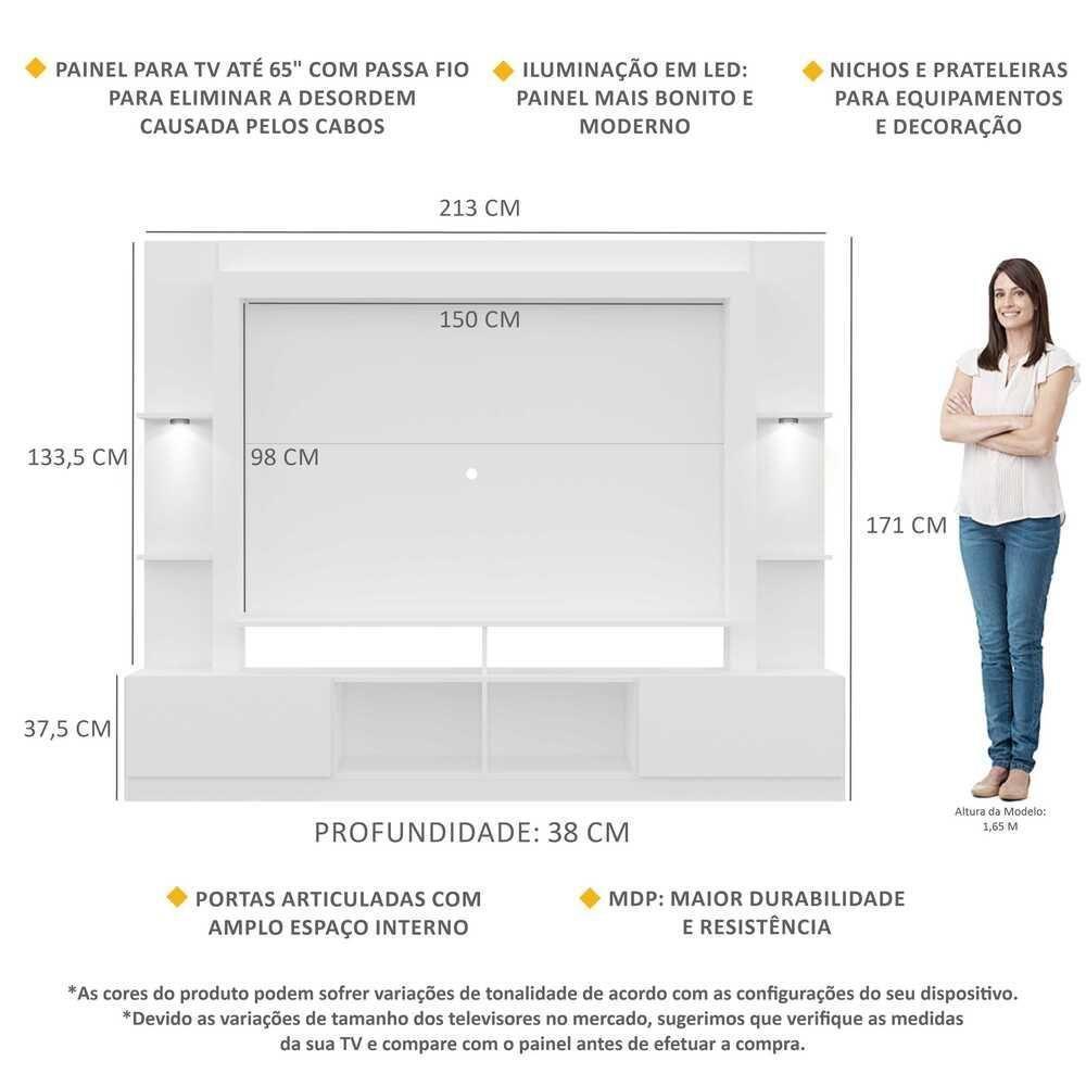 Estante Tv 65" Com Leds Berlim Multimóveis V3392 Branca Branco - 6