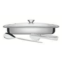 Jogo Para Assar E Servir Tramontina Cosmos Aço Inox E Tampa De Vidro 3 Peças - 3