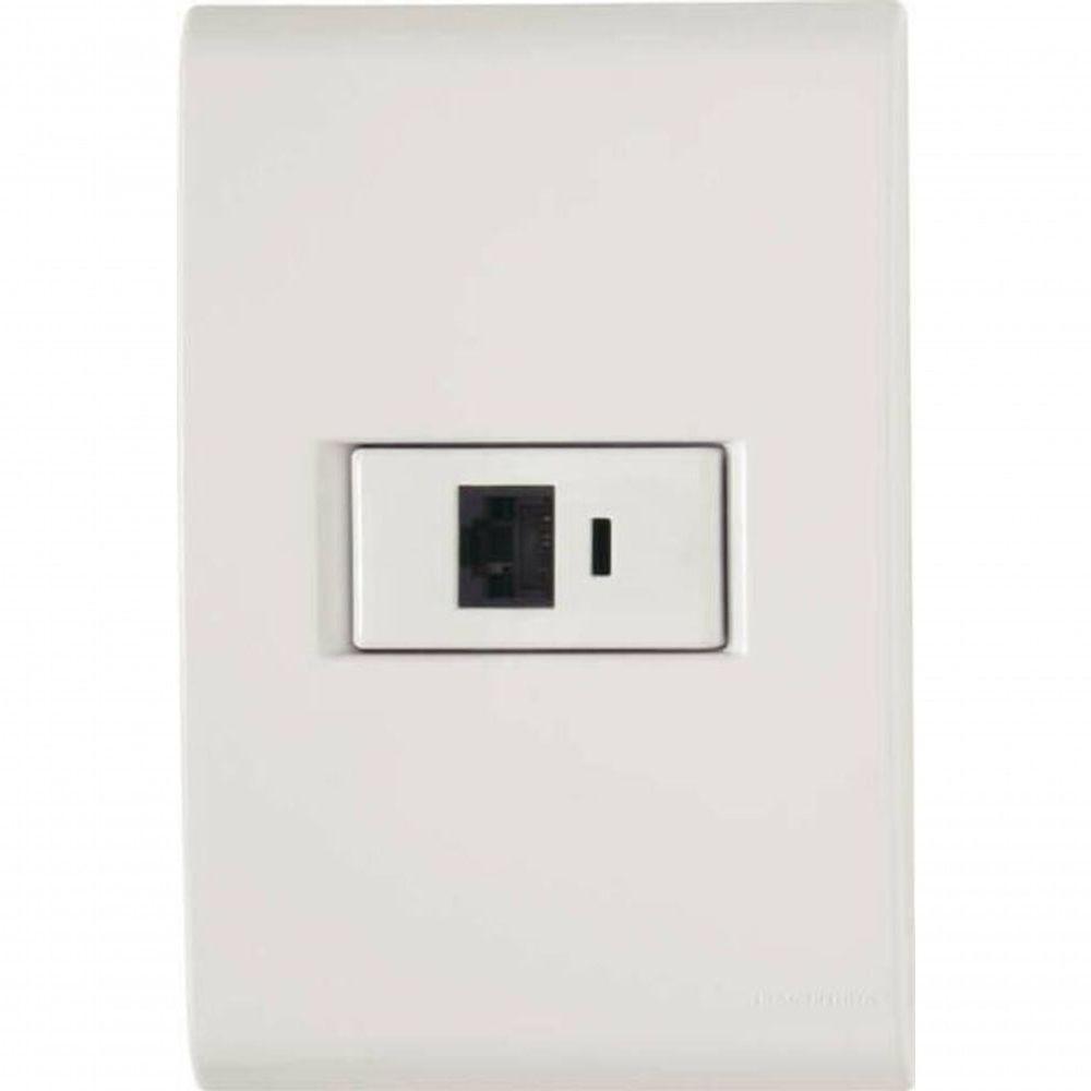 Conjunto 4x2 1 Tomada Rj45 Cat. 6 Tramontina Liz Branco - 1