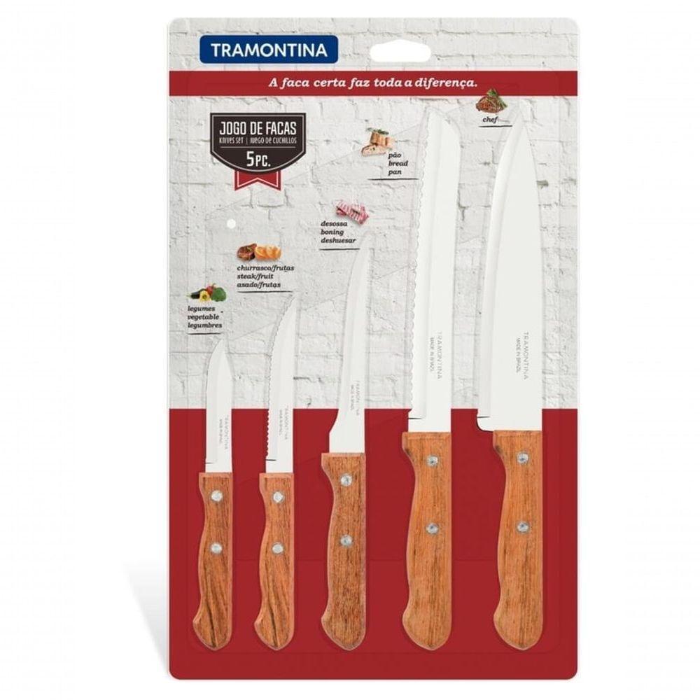 Jogo De Facas Tramontina 5 Peças Dynamic Cabos De Madeira - 2