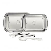 Jogo Para Assar E Servir Tramontina Cosmos Aço Inox E Tampa De Vidro 4 Peças - 1