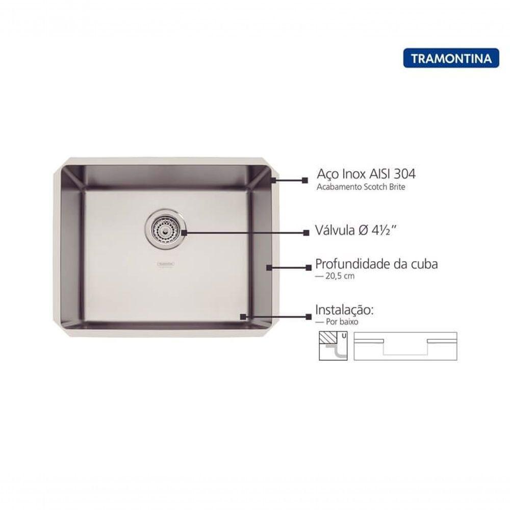 Cuba De Embutir Tramontina Design Collection Quadrum Undermount Aço Inox Acabamento Escovado 50 U 50x40 Cm - 3