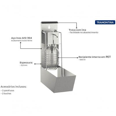 Dispenser De álcool Gel E Sabão Líquido 500ml Tramontina Em Inox Com Acabamento Escovado