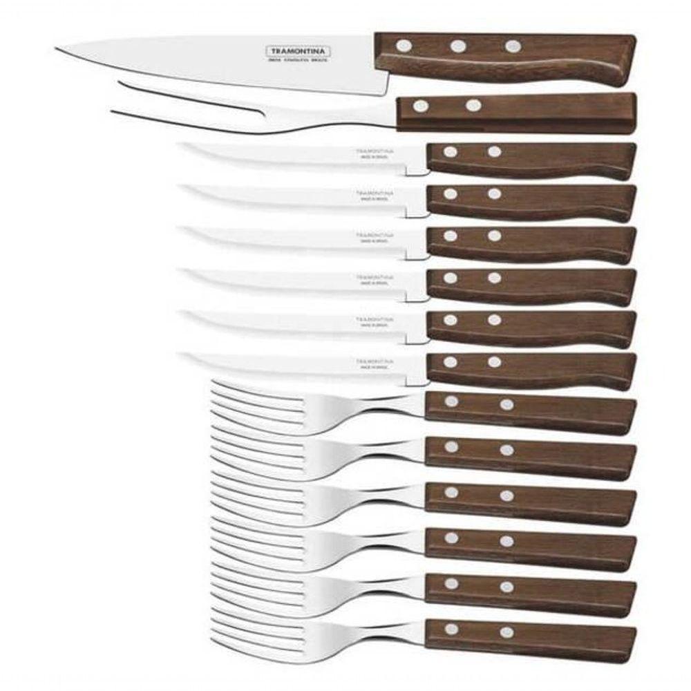 Jogo De Churrasco Tramontina Cabo De Madeira Natural 14 Peças - 1