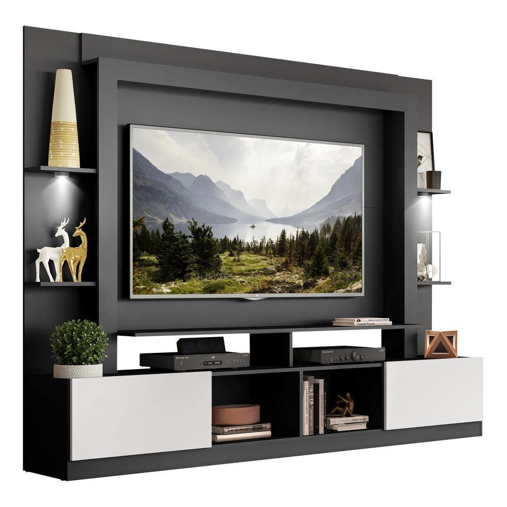 Estante Com Suporte Tv 65" E Leds Berlim Multimóveis V3384 Preta/Branca Preto/Branco - 1