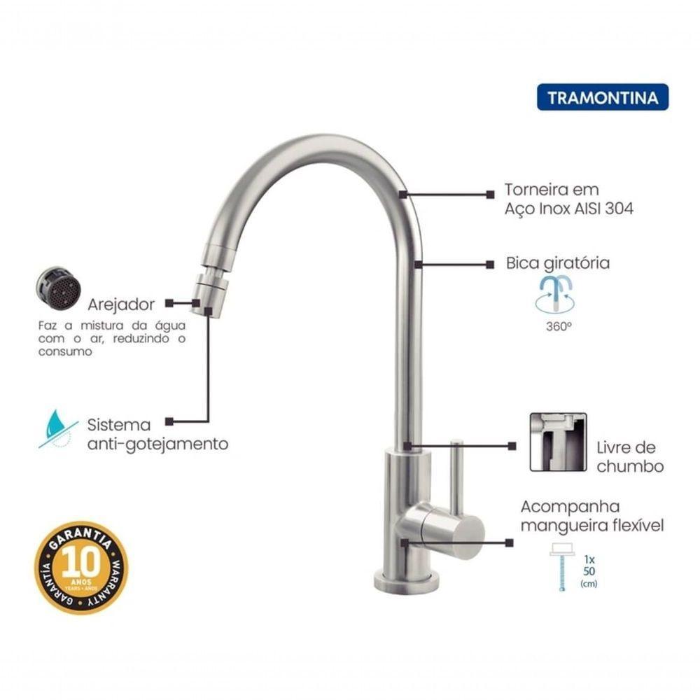 Torneira De Bancada Tramontina Arko Em Aço Inox Com Sistema Anti-gotejamento - 2