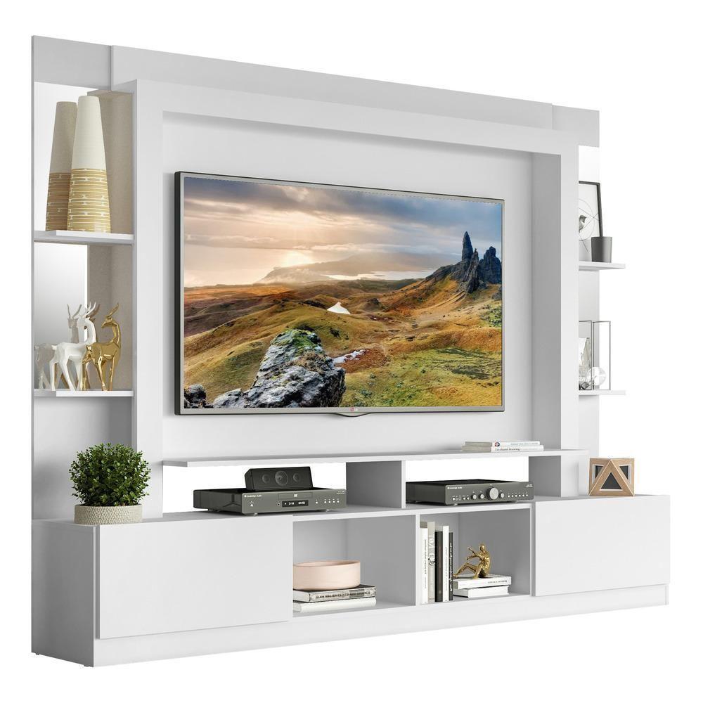 Estante Com Suporte Tv 65" Prateleiras C/ Espelho Oslo Multimóveis V3385 Branca Branco - 1