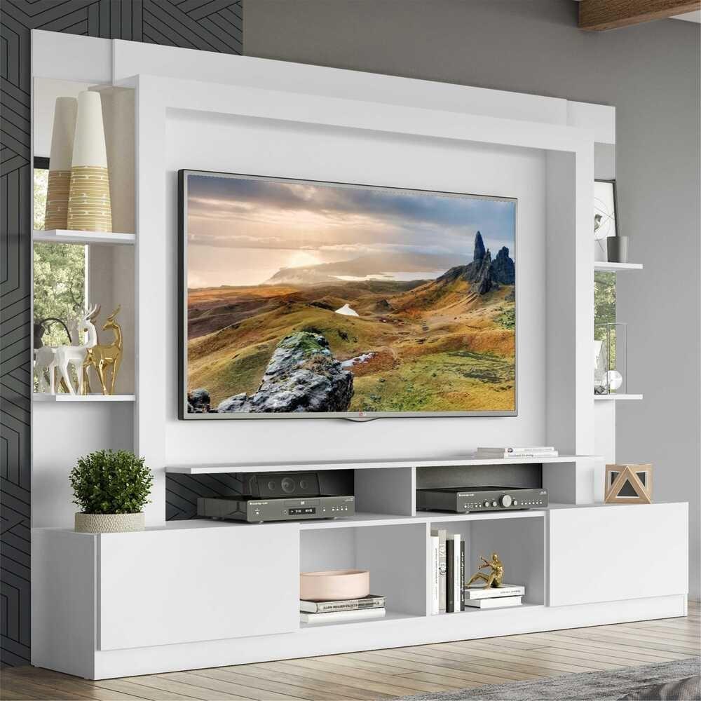 Estante Com Suporte Tv 65" Prateleiras C/ Espelho Oslo Multimóveis V3385 Branca Branco - 7