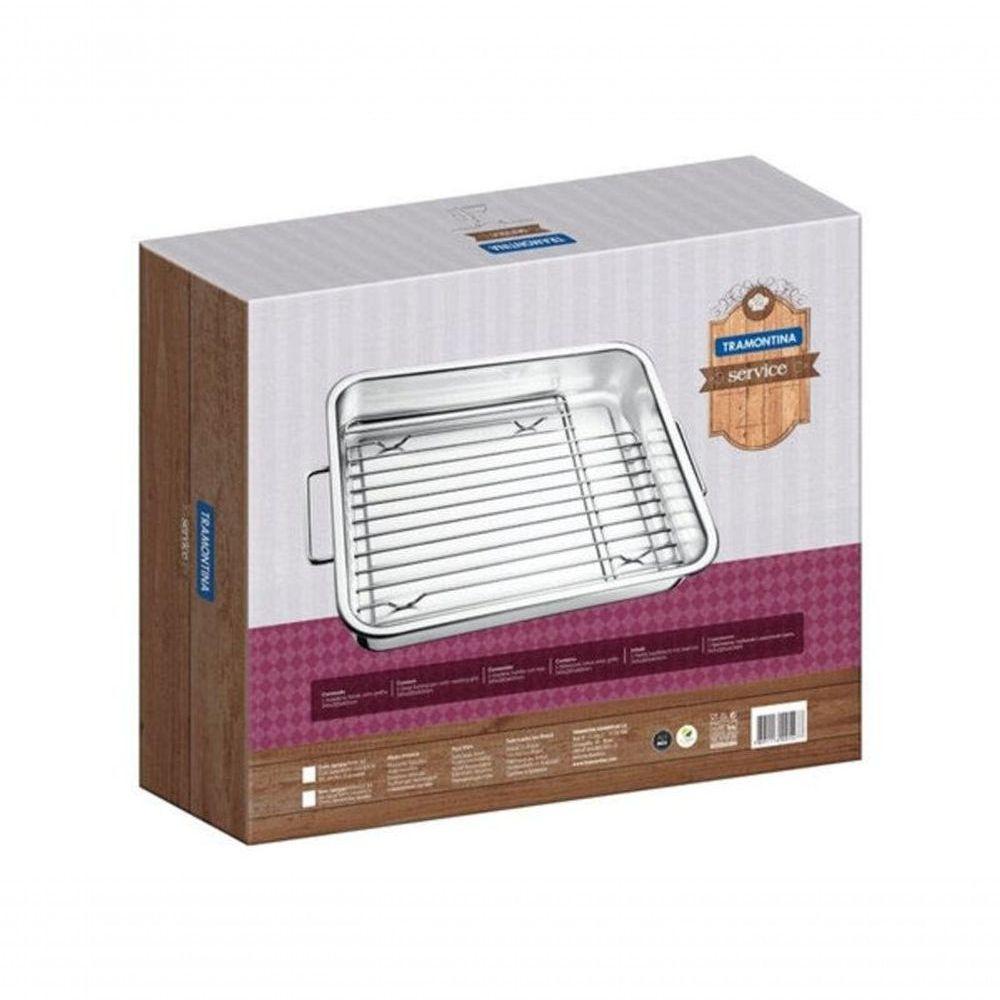 Assadeira Com Grelha Tramontina Service 39 X 33cm Em Aço Inox - 2