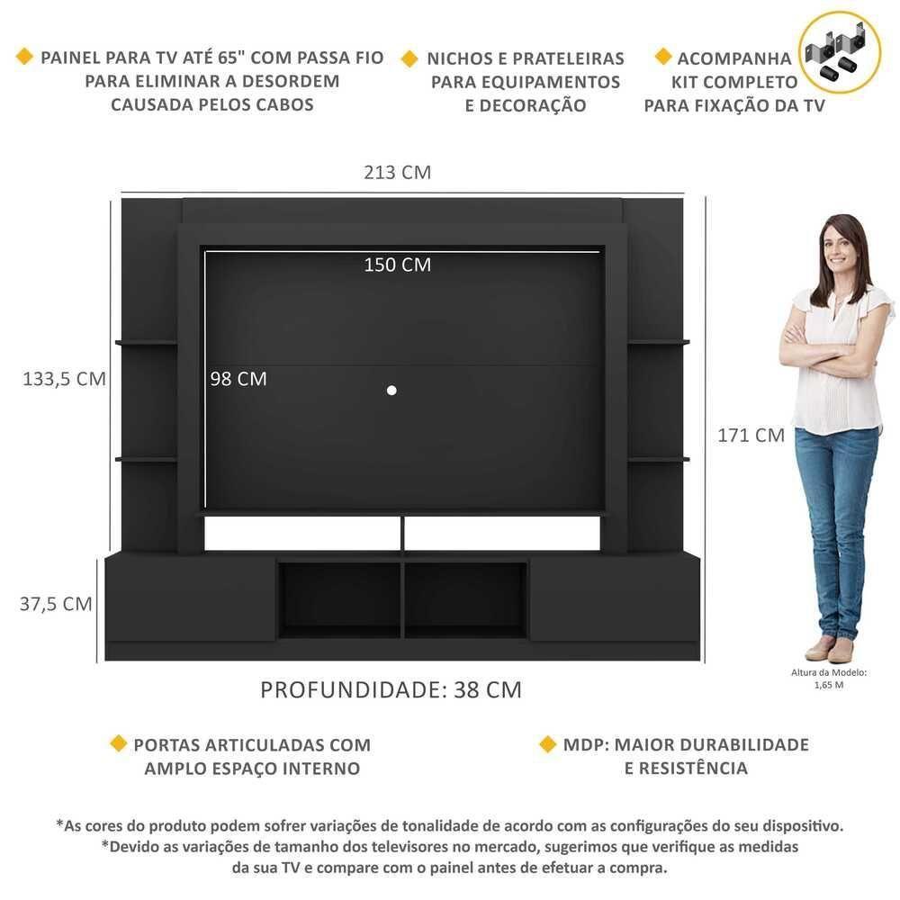 Estante Com Suporte Para Tv Até 65´´ Oslo Fg3386 Preta - 7