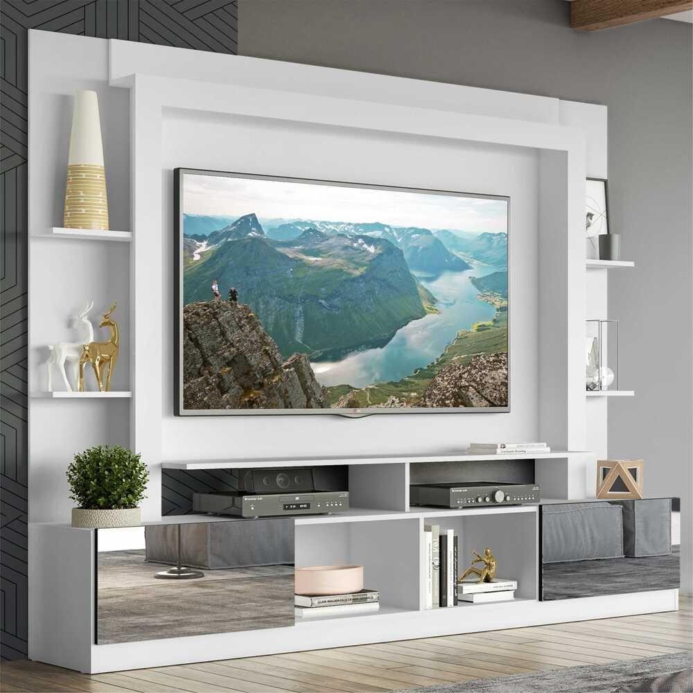 Estante Com Suporte Tv 65" Portas C/ Espelho Oslo Multimóveis V3382 Branca/Preta Branco/Preto - 5