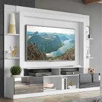 Estante Com Suporte Tv 65" Portas C/ Espelho Oslo Multimóveis V3382 Branca/Preta Branco/Preto - 5