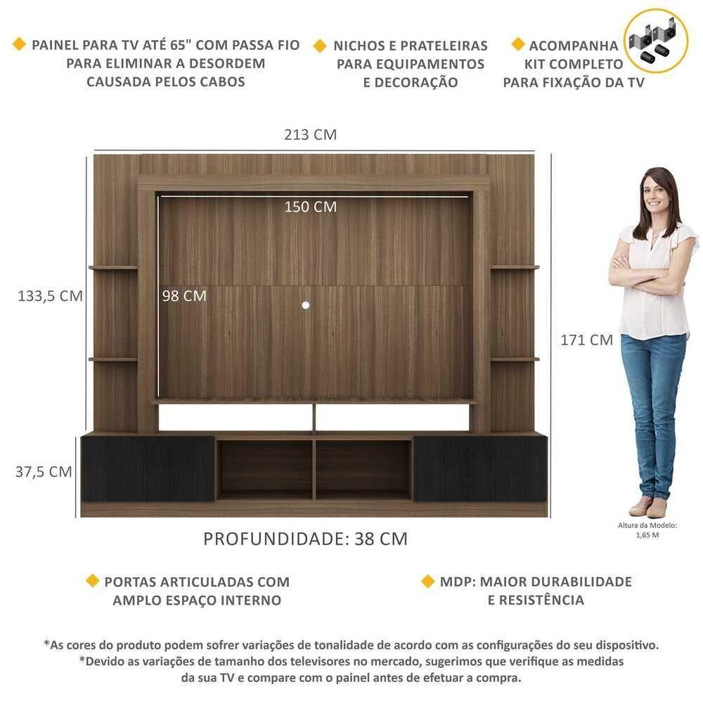 Estante Com Suporte Para Tv Até 65´´ Oslo Fg3386 Madeirada/preta - 6