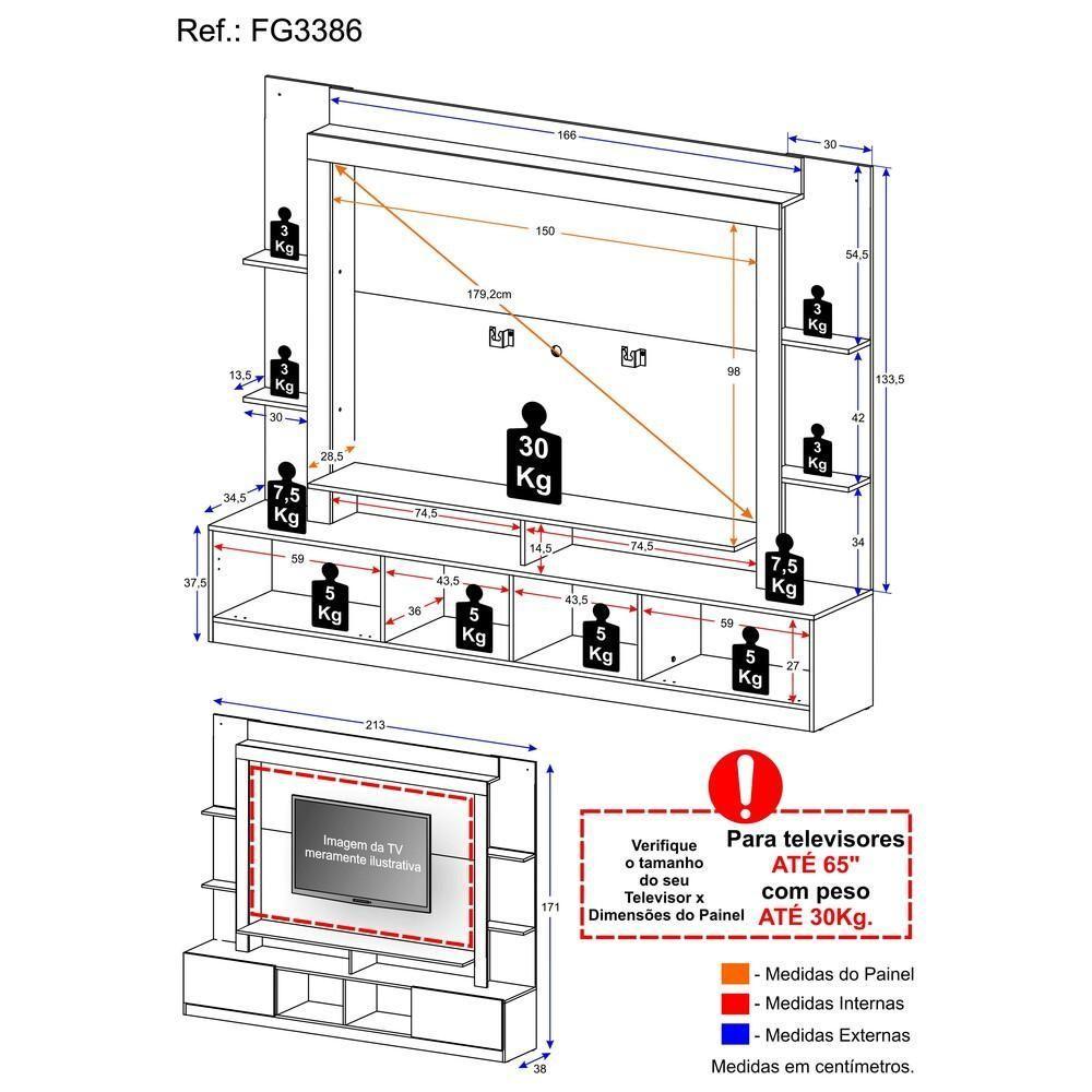 Estante Com Suporte Para Tv Até 65´´ Oslo Fg3386 Madeirada/preta - 8