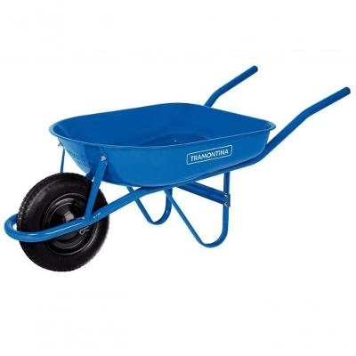 Carrinho De Mão Tramontina Com Caçamba Rasa Metálica Azul 50 Litros Braço Metálico