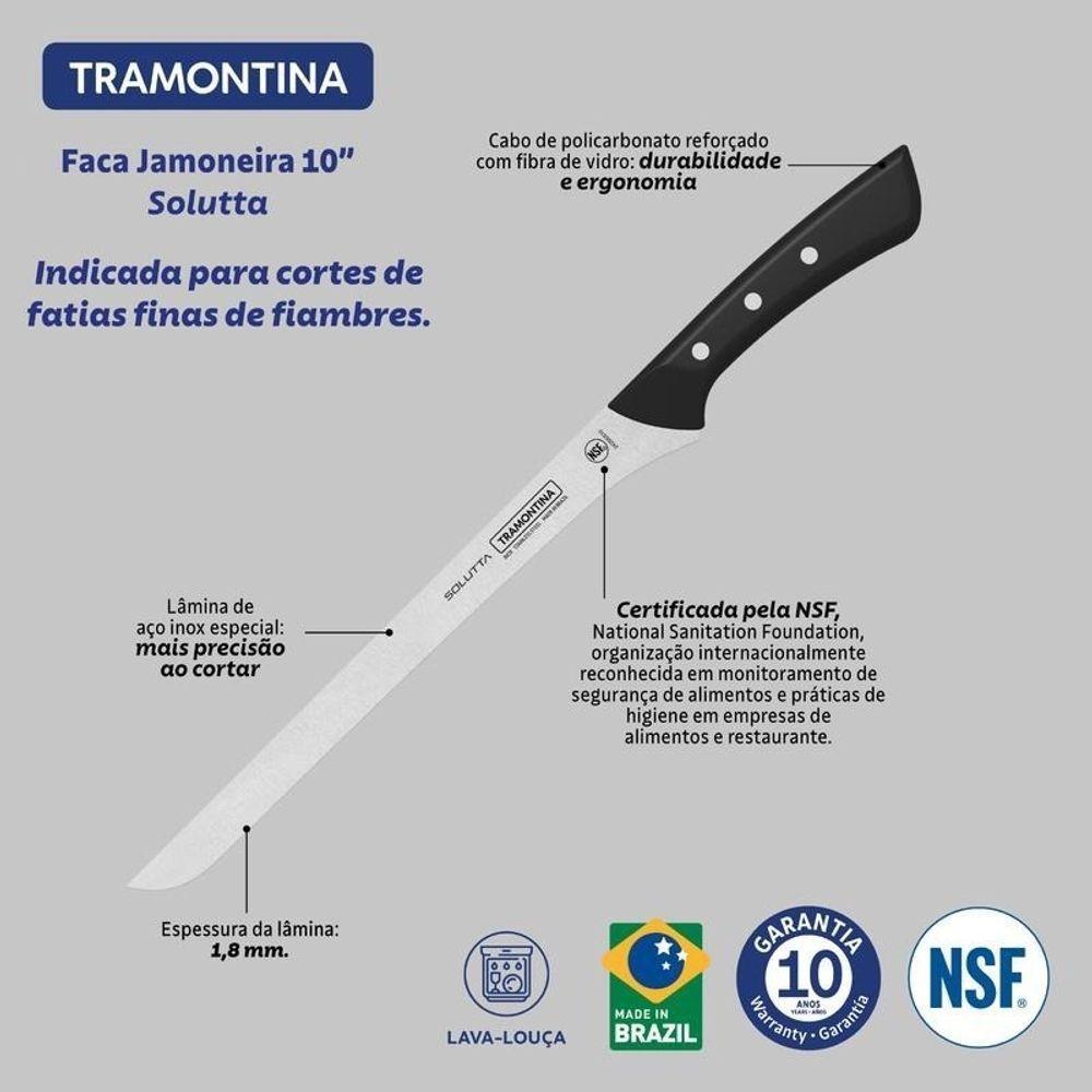 Faca Jamoneira Tramontina Solutta Em Aço Inox E Cabo Em Policarbonato Preto 10" - 3