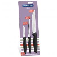 Conjunto De Facas Plenus Com Lâmina Em Aço Inox E Cabo De Polipropileno Preto 3 Peças Tramontina - 1