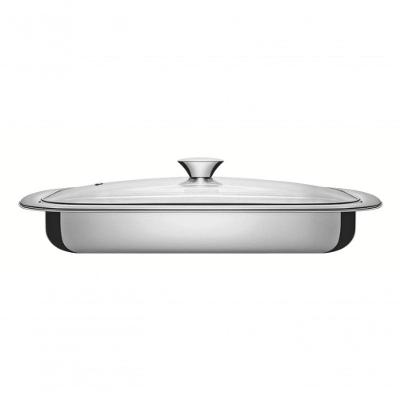 Assadeira Retangular Tramontina Cosmos 34cm Em Aço Inox Com Tampa De Vidro